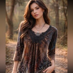 Apt 9 Women’s Burnout Tunic Top 2X Y2K Whimsigoth Fairy romantic Grunge Lace